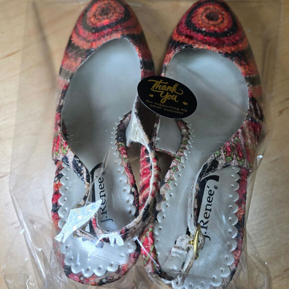 J. Renee 4" Heels Textured Textile Red Orange Black Womens Size 6.5 M Round Toe - Picture 8 of 8